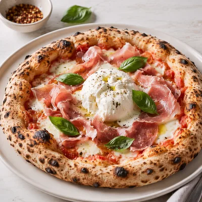 Pizza Napoletana con Burrata e Prosciutto di Parma: vino e gusto