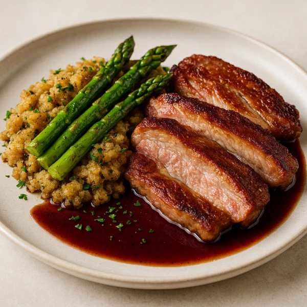 Porco Preto Porco Preto Recipe: Asparagus Migas & Red Wine Sauce