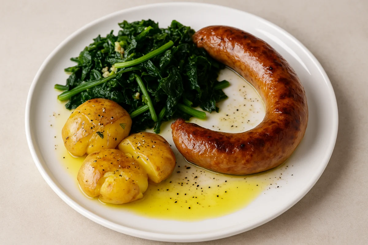 Abbinamento vino e cibo: Alheira de Mirandela con grelos e batata a murro