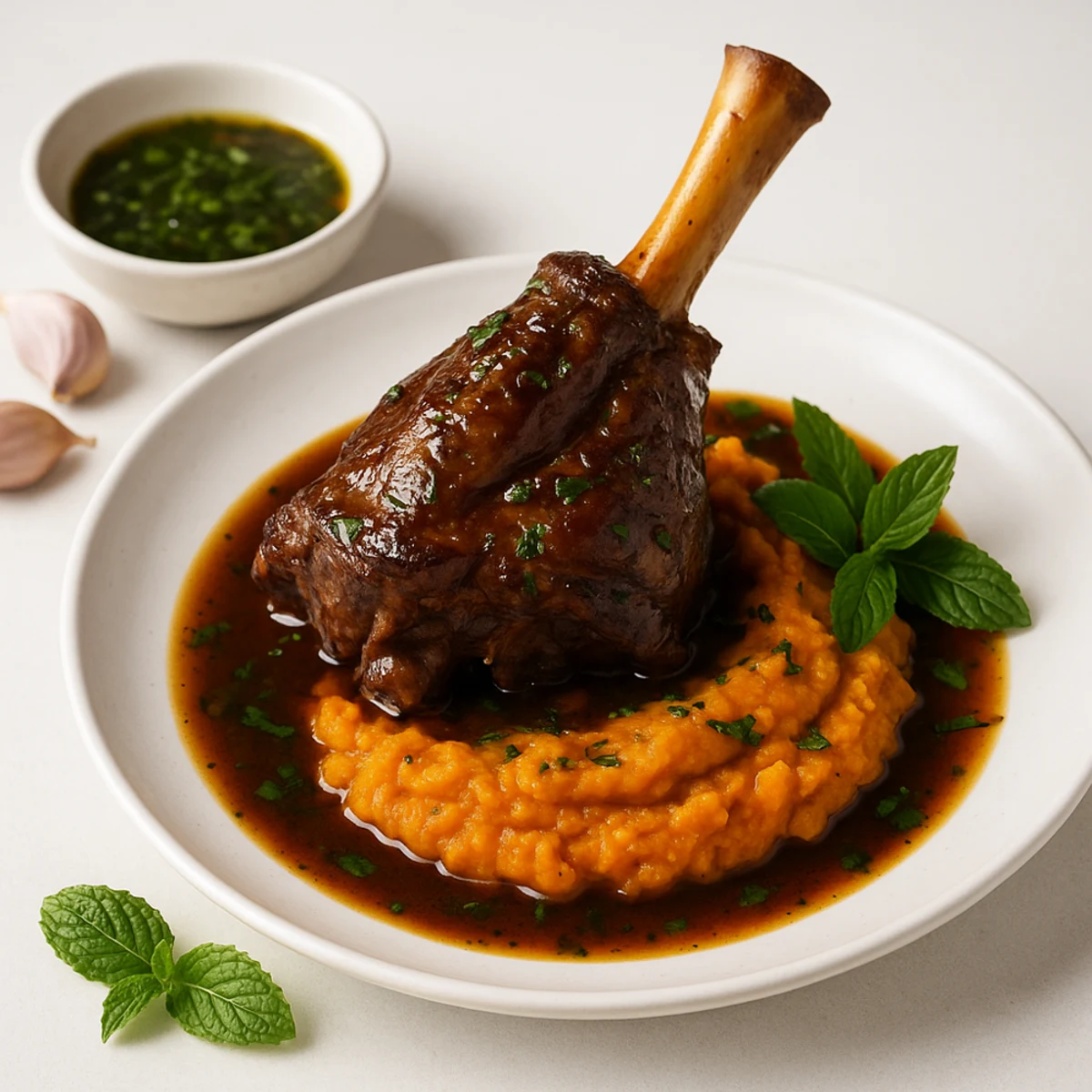 Maridaje vino: Lamb Shank con Kumara Mash y salsa de menta