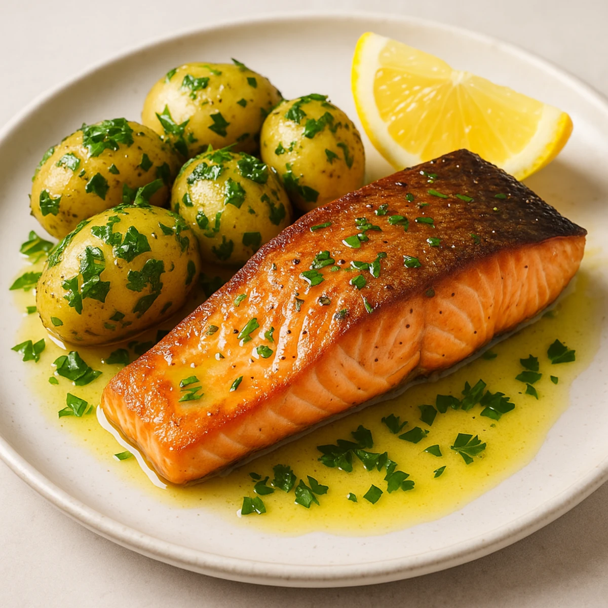 Salmone al Forno con Patate al Ramolaccio e Burro al Limone